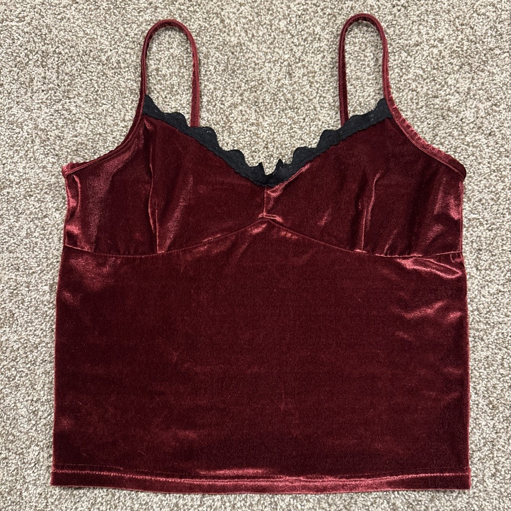 Vintage Velvet Lace Cami Newport News Y2K Wine Red Whimsigoth Glam Babydoll